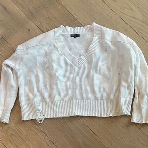 Central Park West white with leather V-Neck Sweater